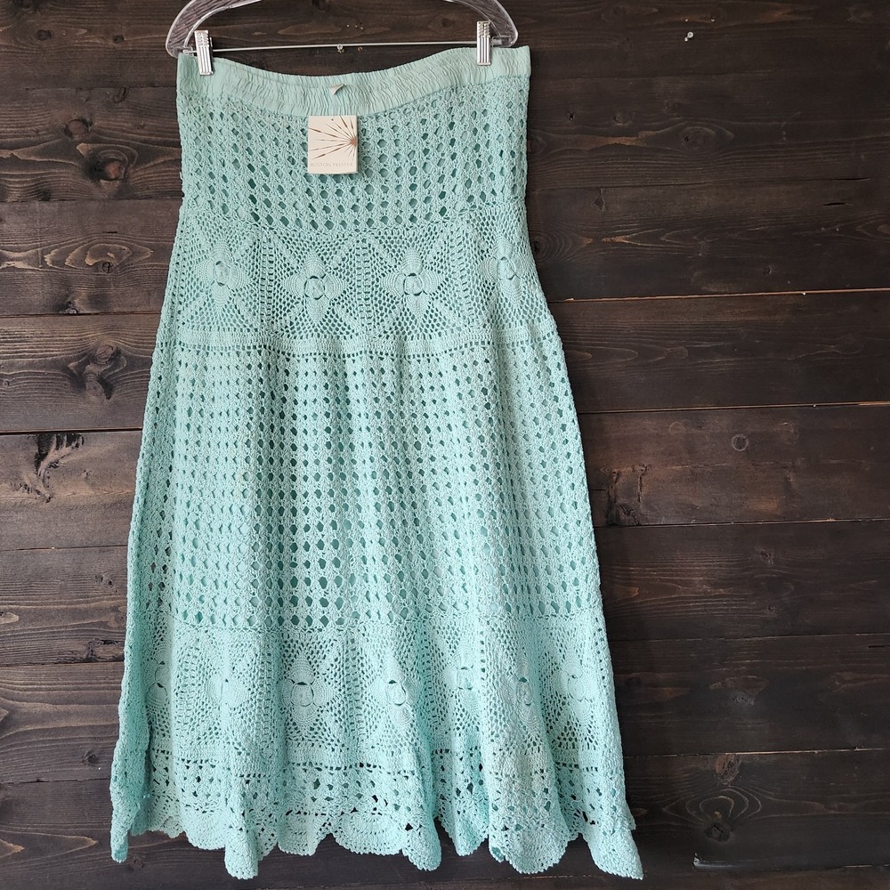 Boston Roper Hand Crochet Maxi Skirt‎ Women's M Boho Cottagecore Lind NWT $119